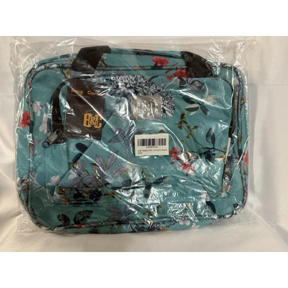 B&C Large Hanging Travel Orginzer Bag Turquoise Flowers Multi-pockets
